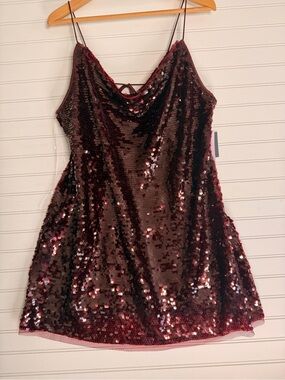 NWT Wild Fable Burgundy Sequin Paillette Mini Dress Sz XXL